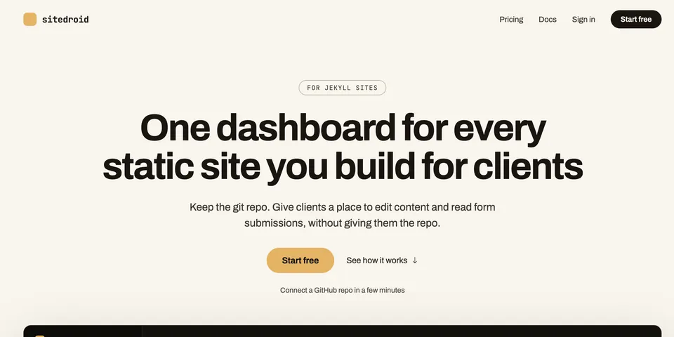 The top of this mabelstack.com homepage.